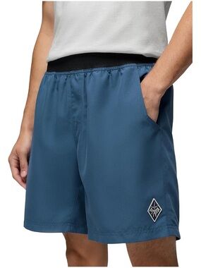 prAna Mojo Recycled Polyester Shorts Teal Elastic Waist Pockets UPF 50+ Men's S